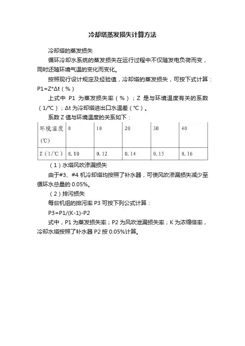 冷却塔蒸发损失计算方法