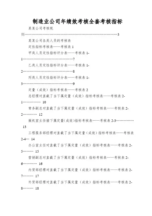 制造业公司年绩效考核全套考核指标