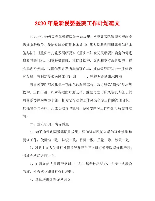 2020年最新爱婴医院工作计划范文