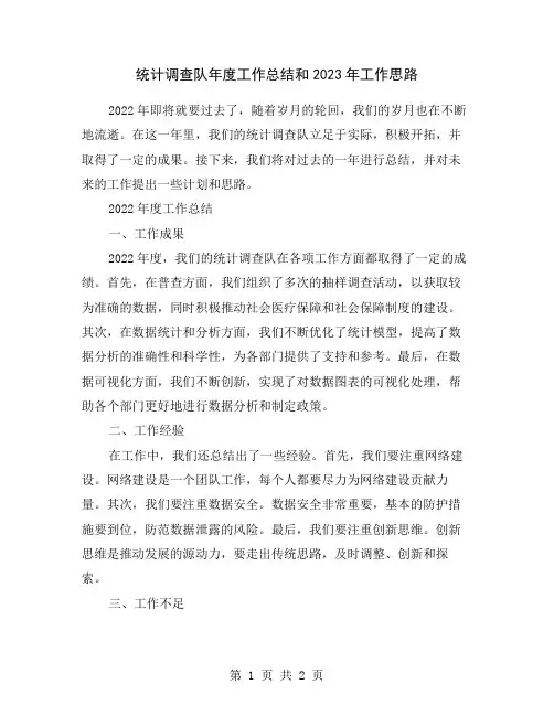 统计调查队年度工作总结和2023年工作思路
