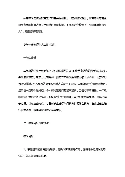 小学体育教师个人工作计划