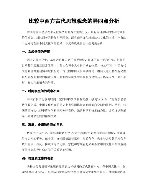 比较中西方古代思想观念的异同点分析