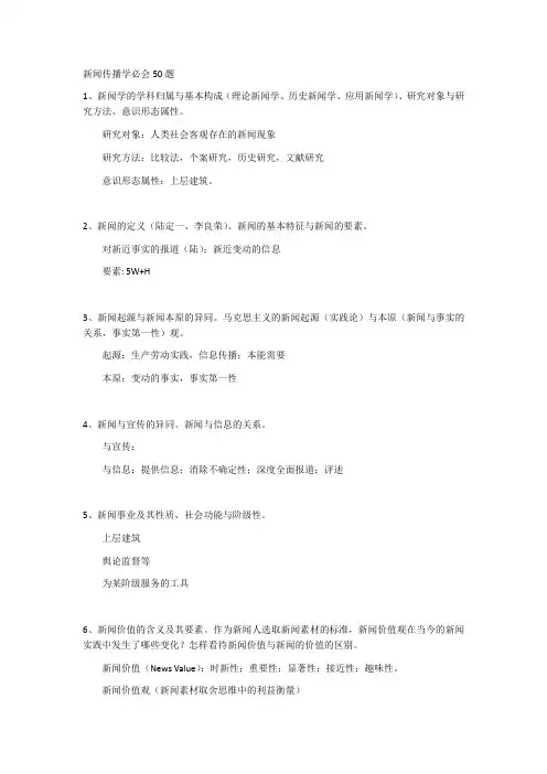 新闻传播史论50题+解答