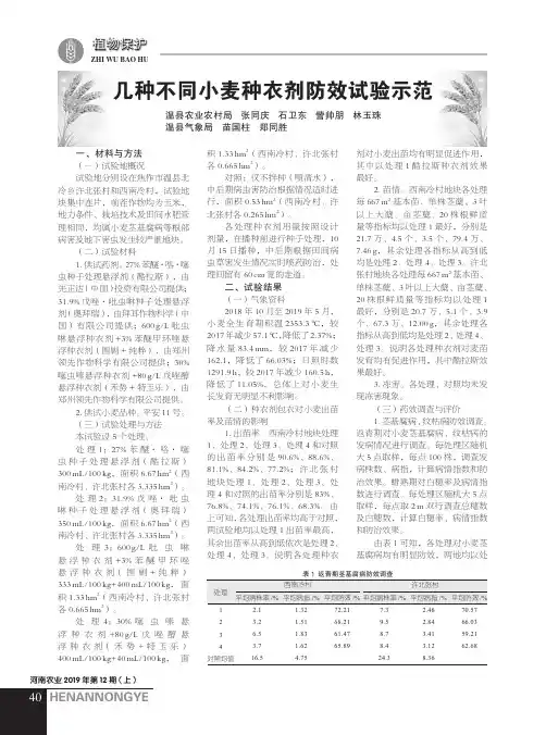 几种不同小麦种衣剂防效试验示范