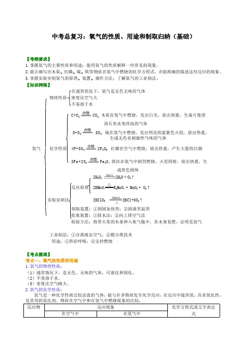 化学中考总复习：氧气的性质、用途和制取归纳(基础)