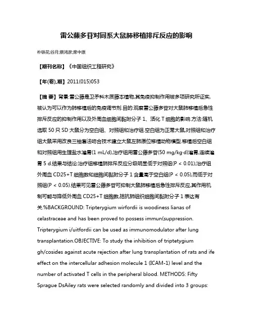 雷公藤多苷对同系大鼠肺移植排斥反应的影响