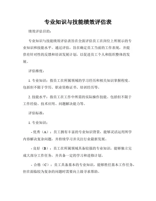 专业知识与技能绩效评估表