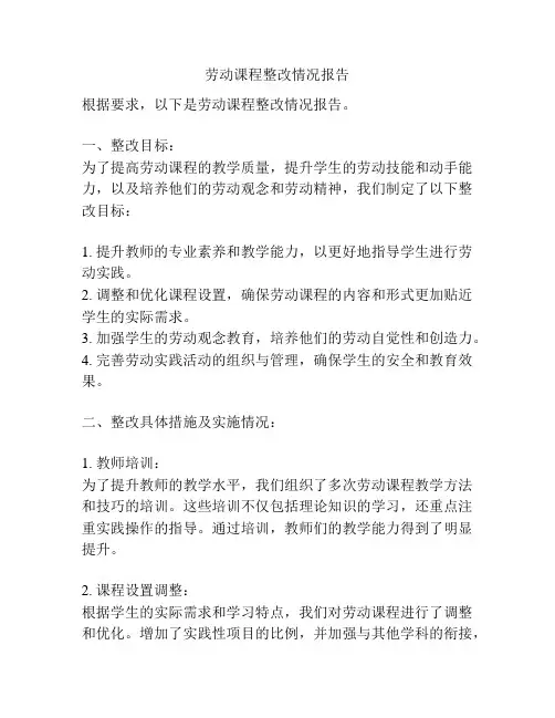劳动课程整改情况报告