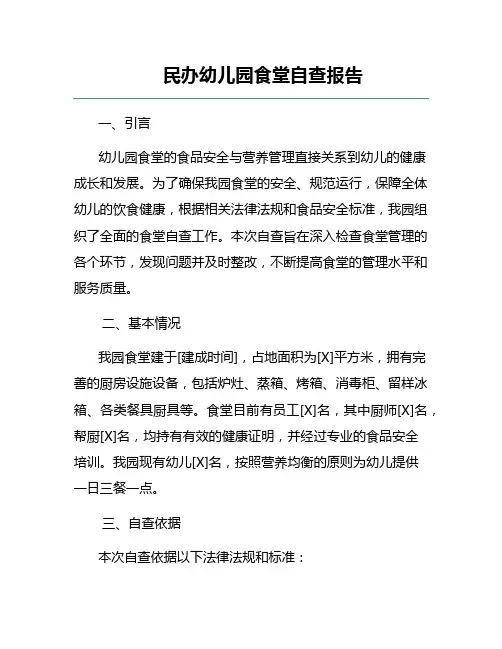 民办幼儿园食堂自查报告