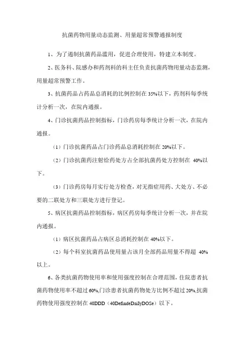 抗菌药物用量动态监测用量超常预警通报制度