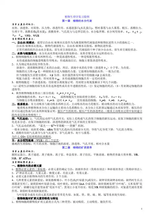 植物生理学复习提纲10(1)