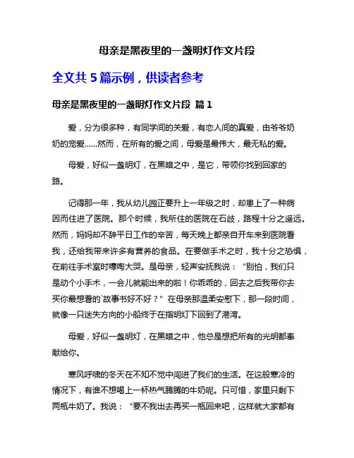 母亲是黑夜里的一盏明灯作文片段