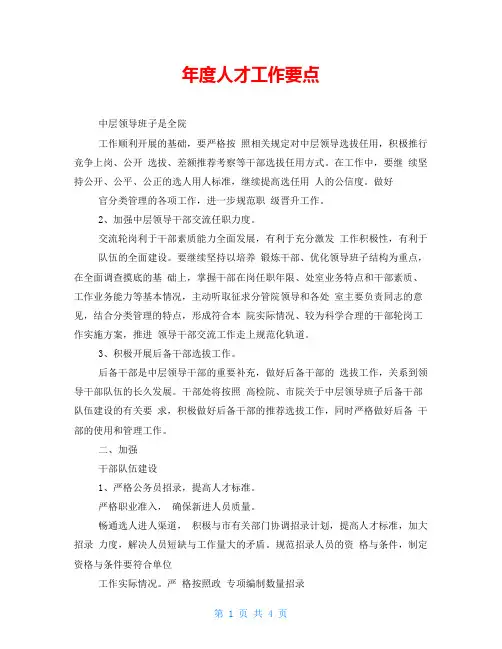 年度人才工作要点