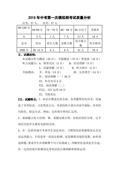 2015年中考模拟一英语试卷分析