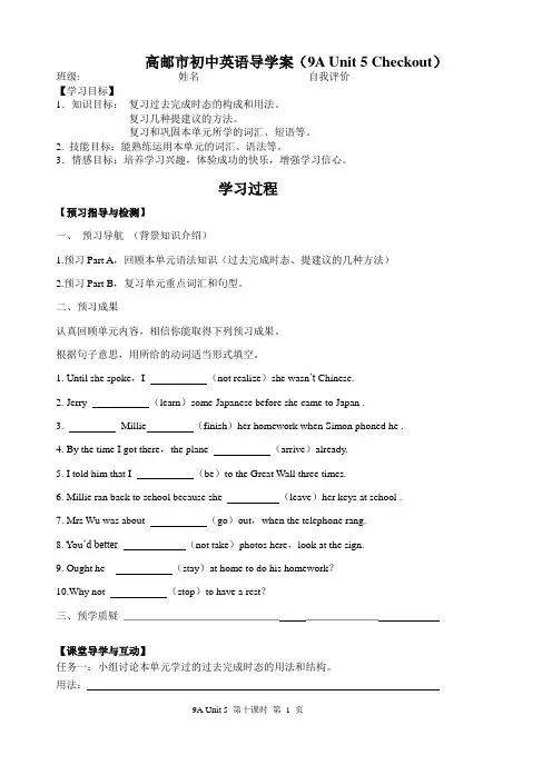 9A Unit 5-10 Checkout英语导学案