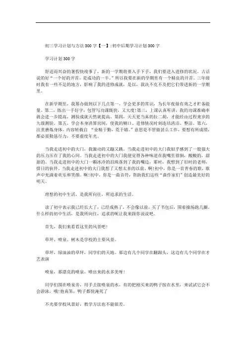 初三学习计划与方法300字
