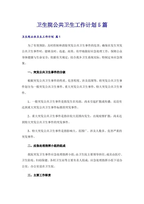 卫生院公共卫生工作计划5篇