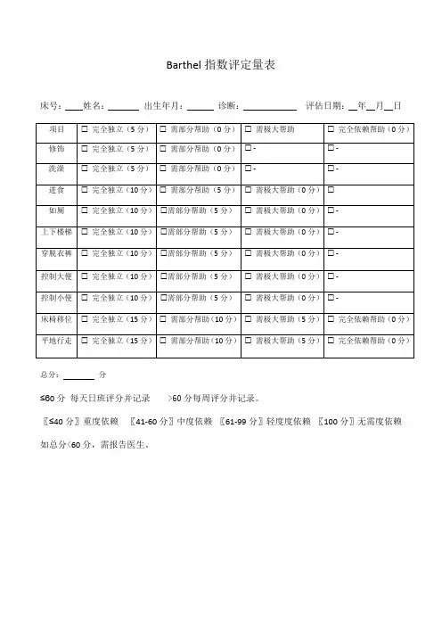 生活自理能力评分