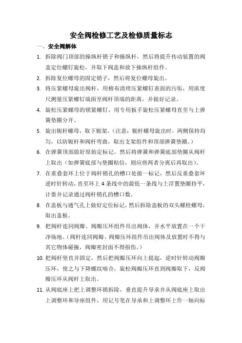 安全阀检修工艺及检修质量标准