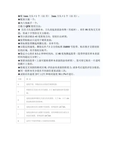 喷涂附着力测试(百格测试方法)