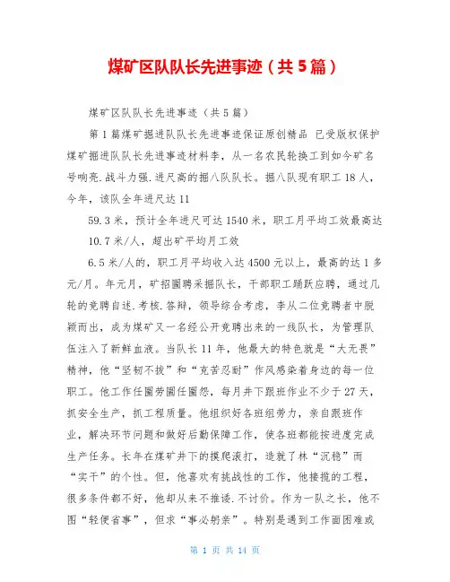 煤矿区队队长先进事迹(共5篇)
