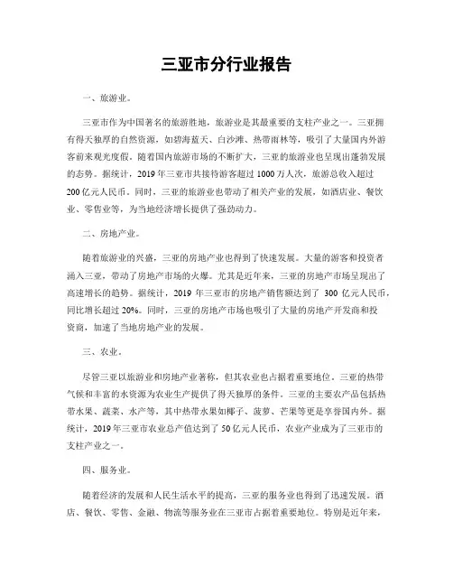 三亚市分行业报告