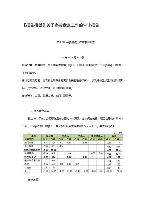 【报告模板】关于存货盘点工作的审计报告