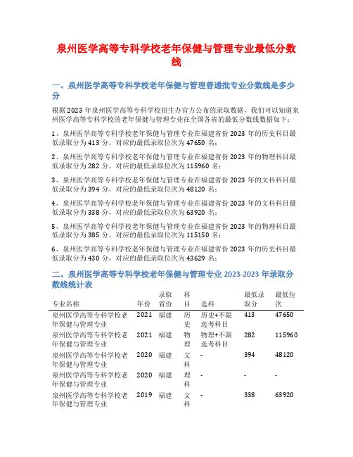 泉州医学高等专科学校老年保健与管理专业最低分数线