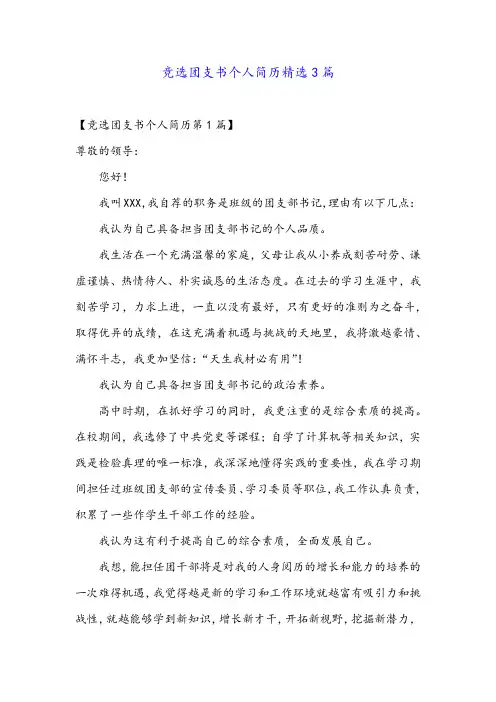 竞选团支书个人简历精选3篇