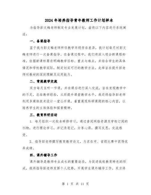 2024年培养指导青年教师工作计划样本（五篇）