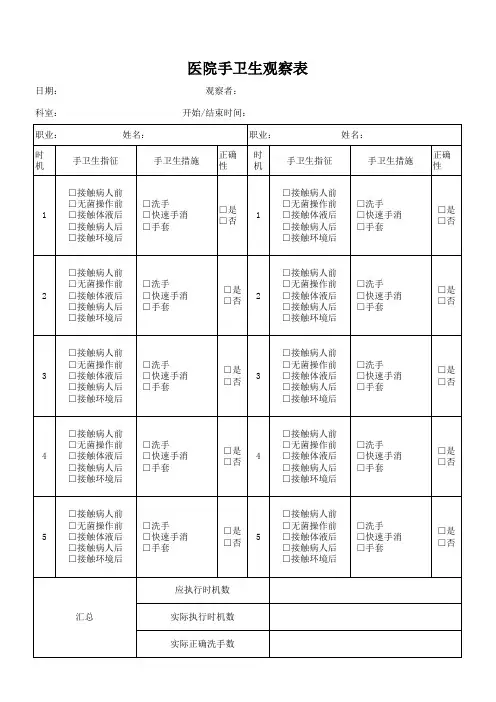手卫生依从性观察表
