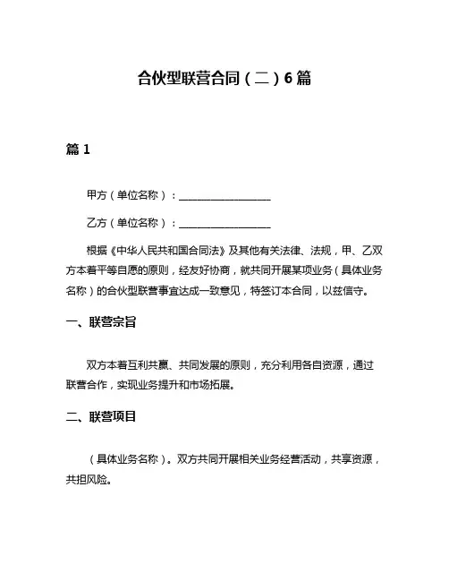 合伙型联营合同(二)6篇