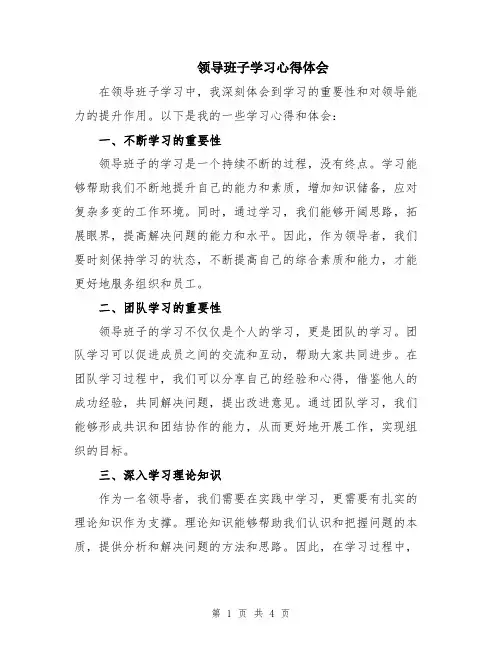 领导班子学习心得体会
