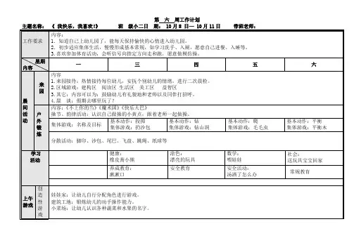 幼儿园小班第二学期周计划第六周安排表