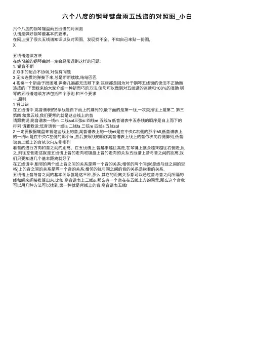 六个八度的钢琴键盘雨五线谱的对照图_小白