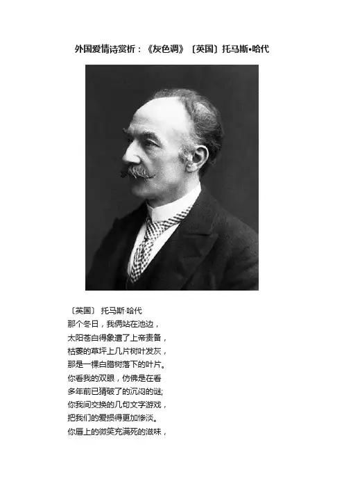 外国爱情诗赏析：《灰色调》〔英国〕托马斯·哈代
