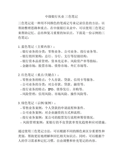 中级银行从业 三色笔记