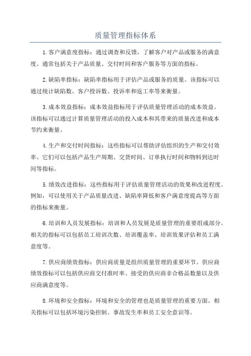 质量管理指标体系
