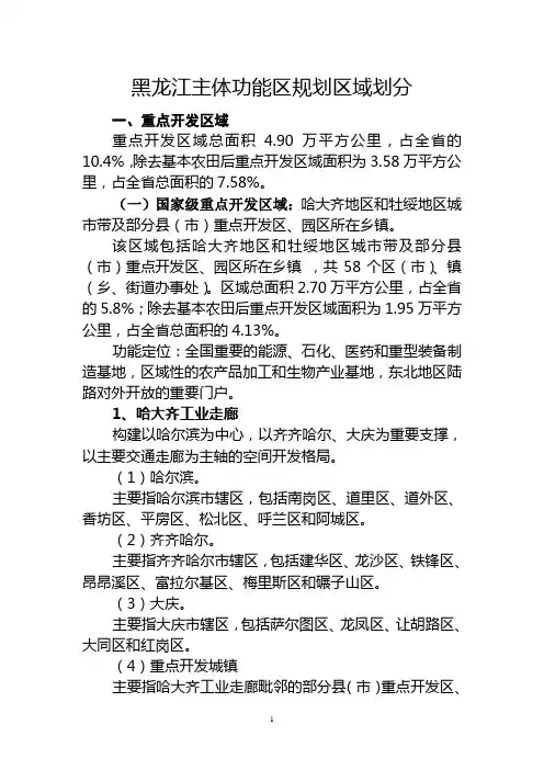 黑龙江主体功能区规划--区域划分