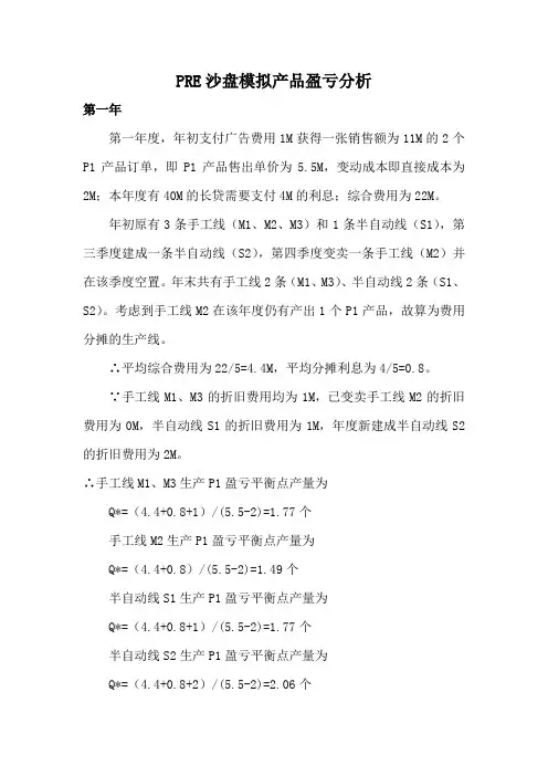 PRE沙盘模拟产品盈亏分析