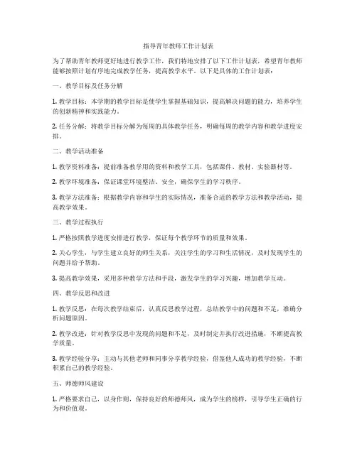 指导青年教师工作计划表