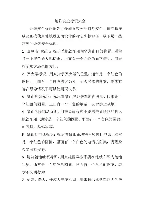 地铁安全标识大全