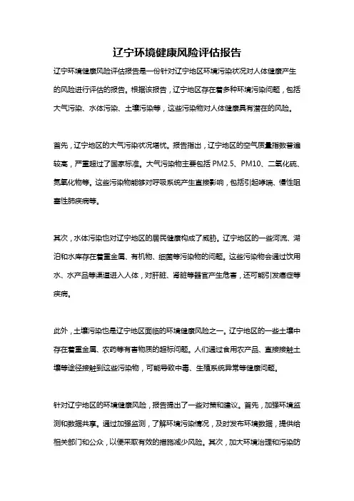 辽宁环境健康风险评估报告