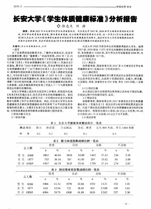 长安大学《学生体质健康标准》分析报告