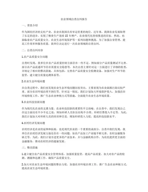 农业领域自查自纠报告