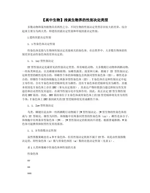 【高中生物】浅谈生物界的性别决定类型