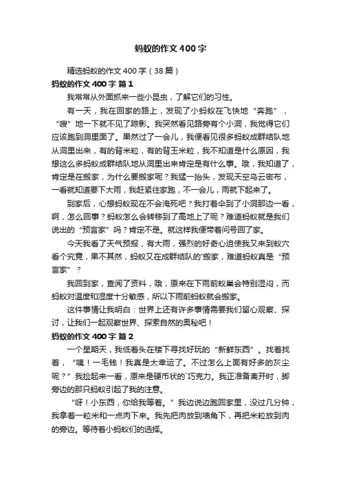 精选蚂蚁的作文400字（38篇）
