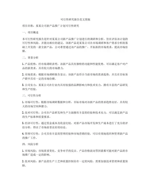 可行性研究报告范文简版