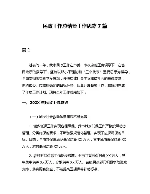 民政工作总结暨工作思路7篇