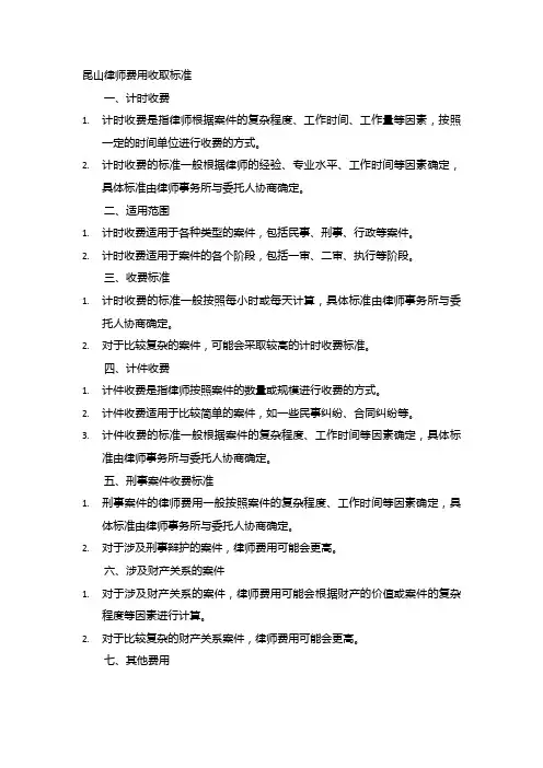 昆山律师费用收取标准